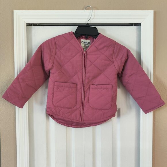 OshKosh B'gosh Pink Quilted Toddler Jacket Zippered Pockets Size 5T - Picture 1 of 4